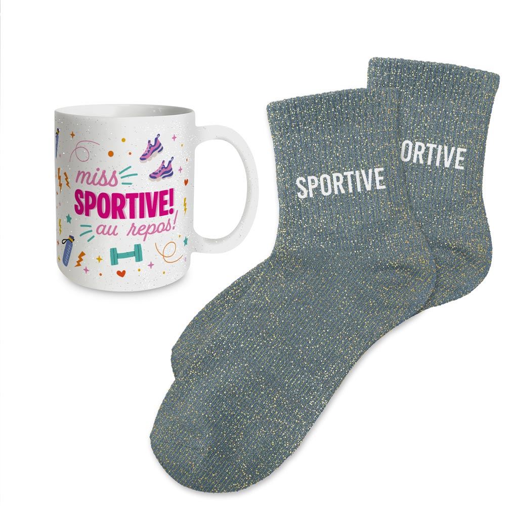 Coffret mug chaussettes paillettes affectif sportive