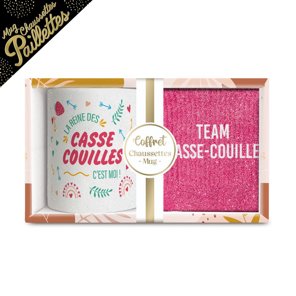 Coffret mug chaussettes paillettes affectif team casse-couille