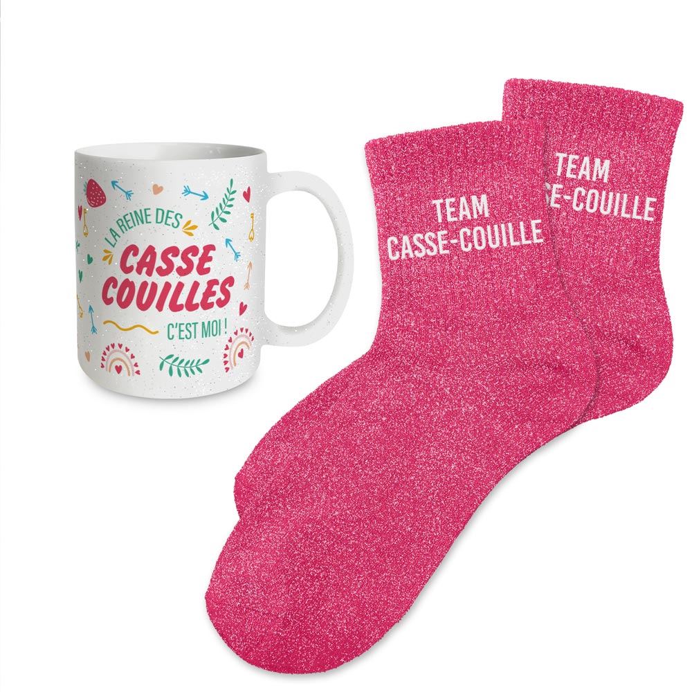Coffret mug chaussettes paillettes affectif team casse-couille