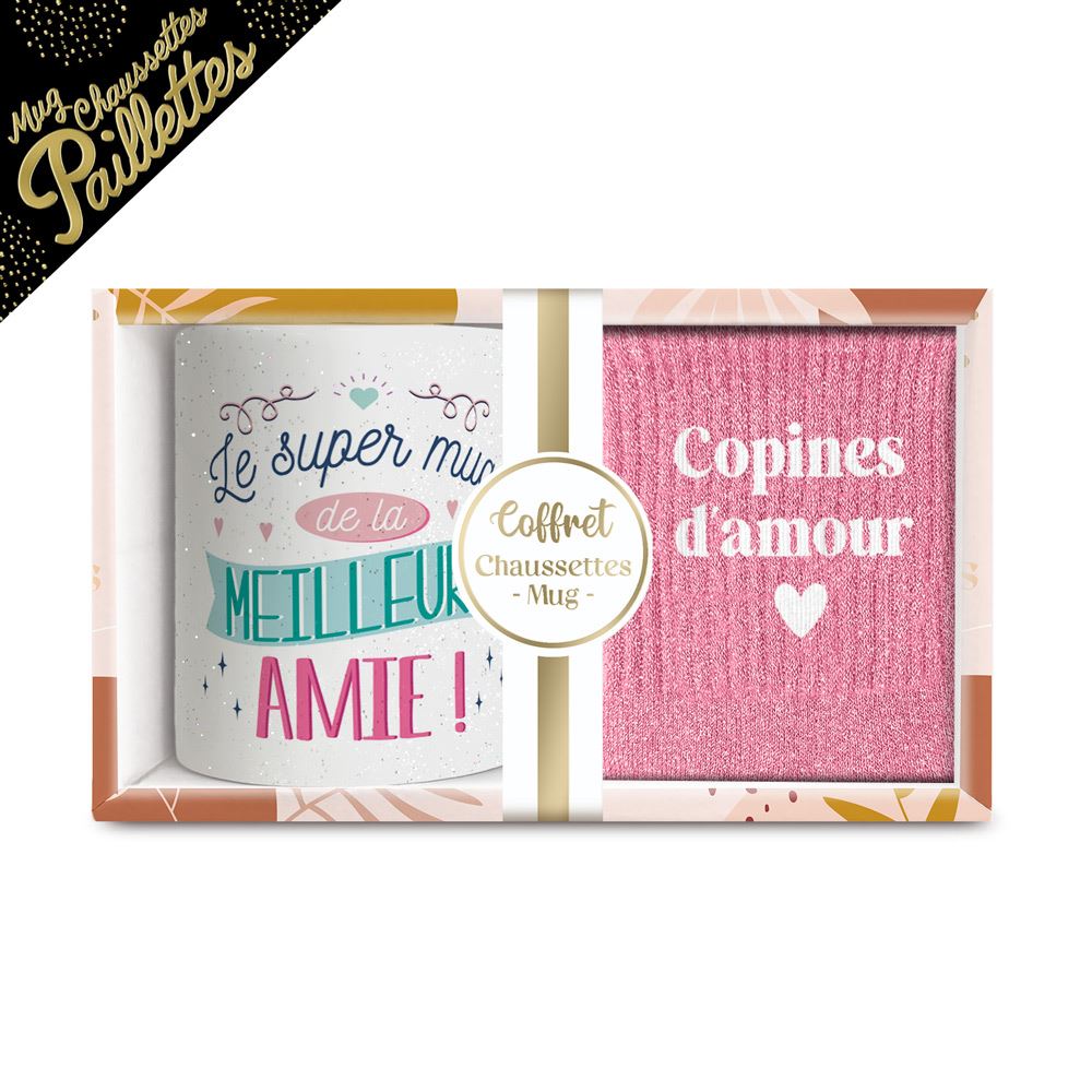Coffret mug chaussettes paillettes affectif copine d amour
