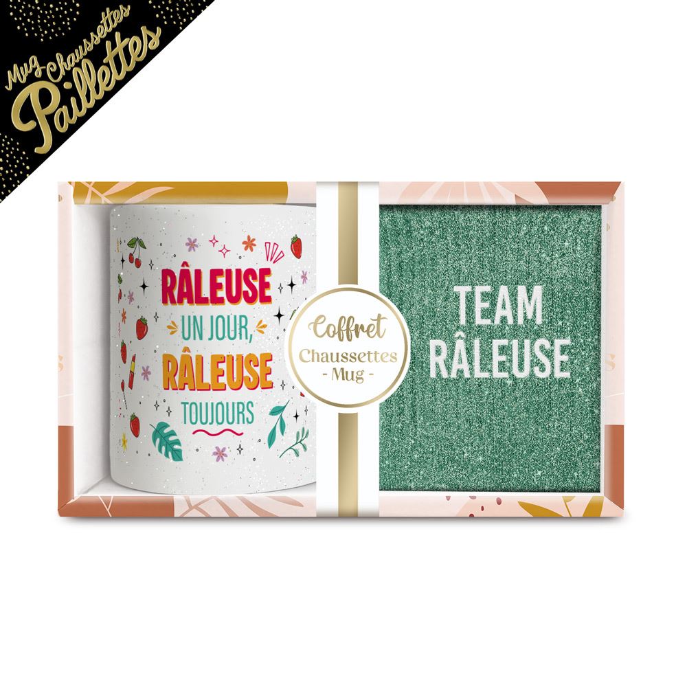 Coffret mug chaussettes paillettes affectif team raleuse