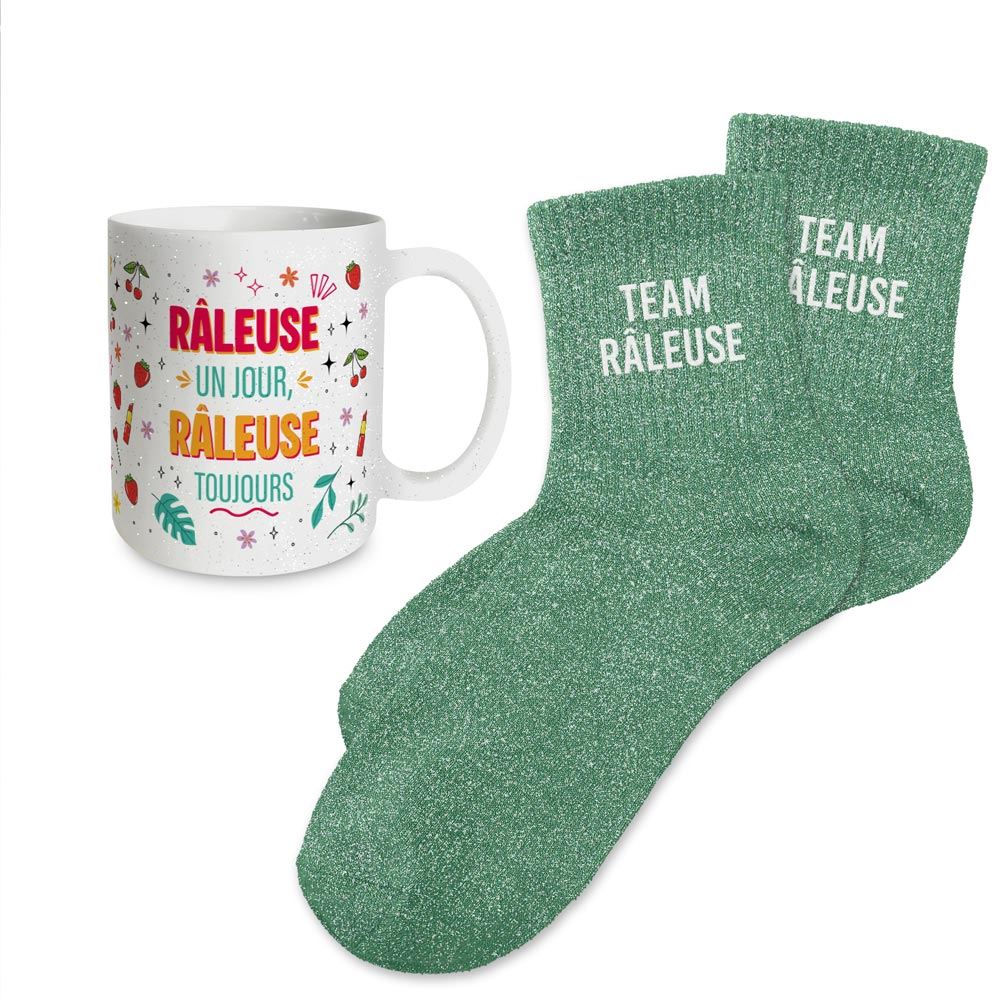 Coffret mug chaussettes paillettes affectif team raleuse