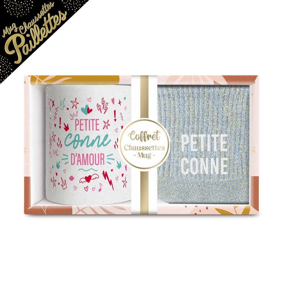 Coffret mug chaussettes paillettes affectif petite conne