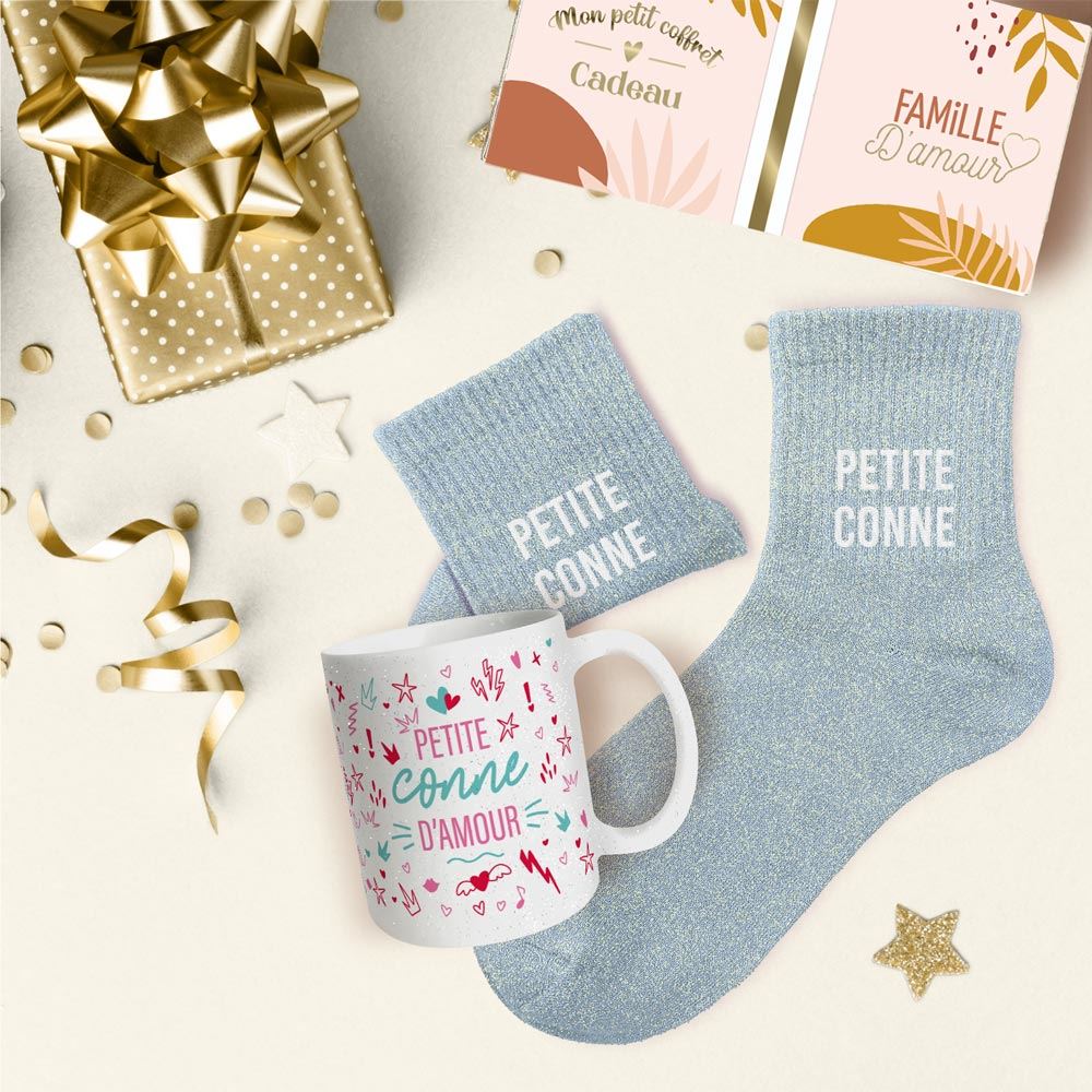Coffret mug chaussettes paillettes affectif petite conne