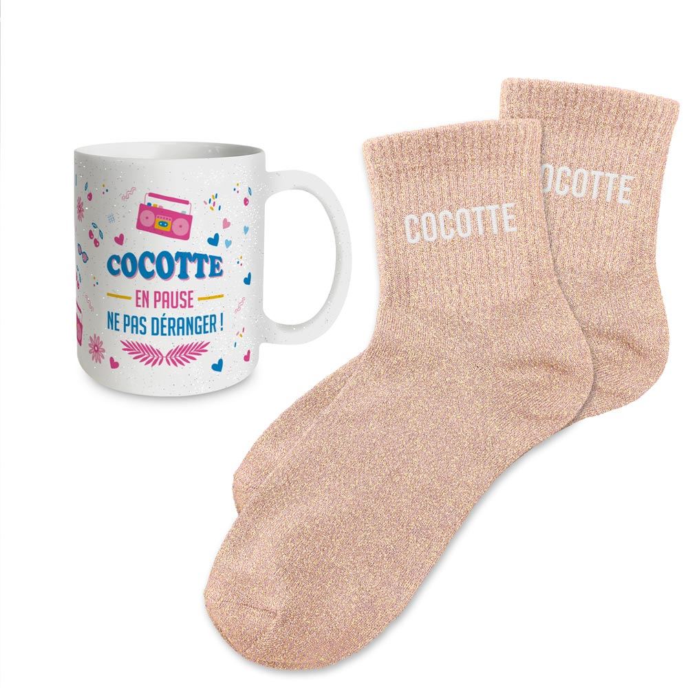 Coffret mug chaussettes paillettes affectif cocotte