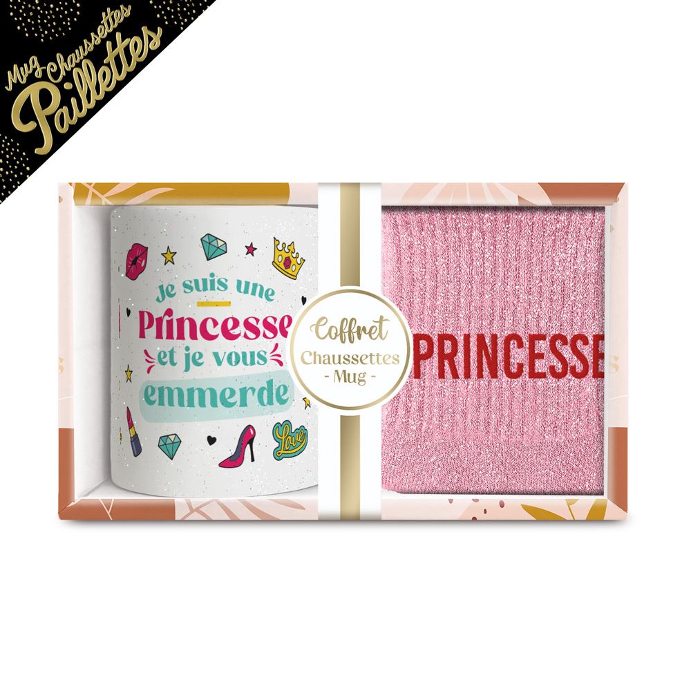 Coffret mug chaussettes paillettes affectif princesse