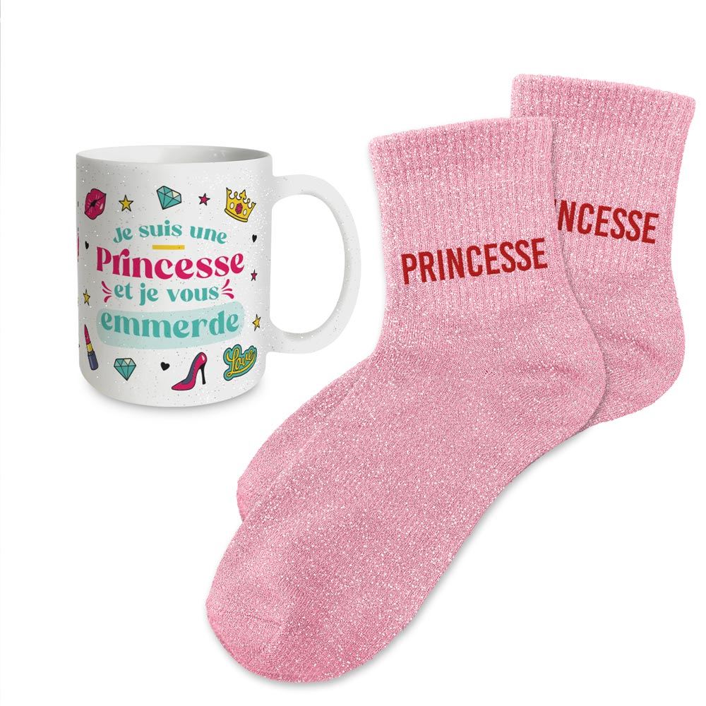 Coffret mug chaussettes paillettes affectif princesse