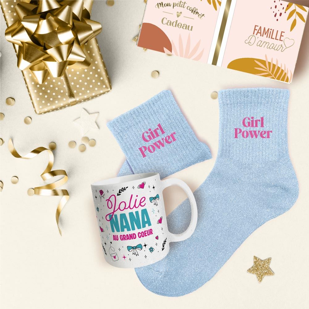 Coffret mug chaussettes paillettes affectif girl power