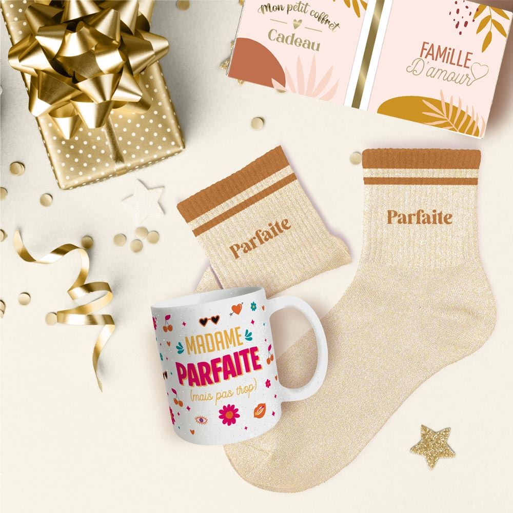 Coffret mug chaussettes paillettes affectif parfaite