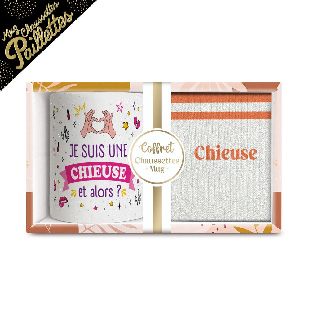 Coffret mug chaussettes paillettes affectif chieuse