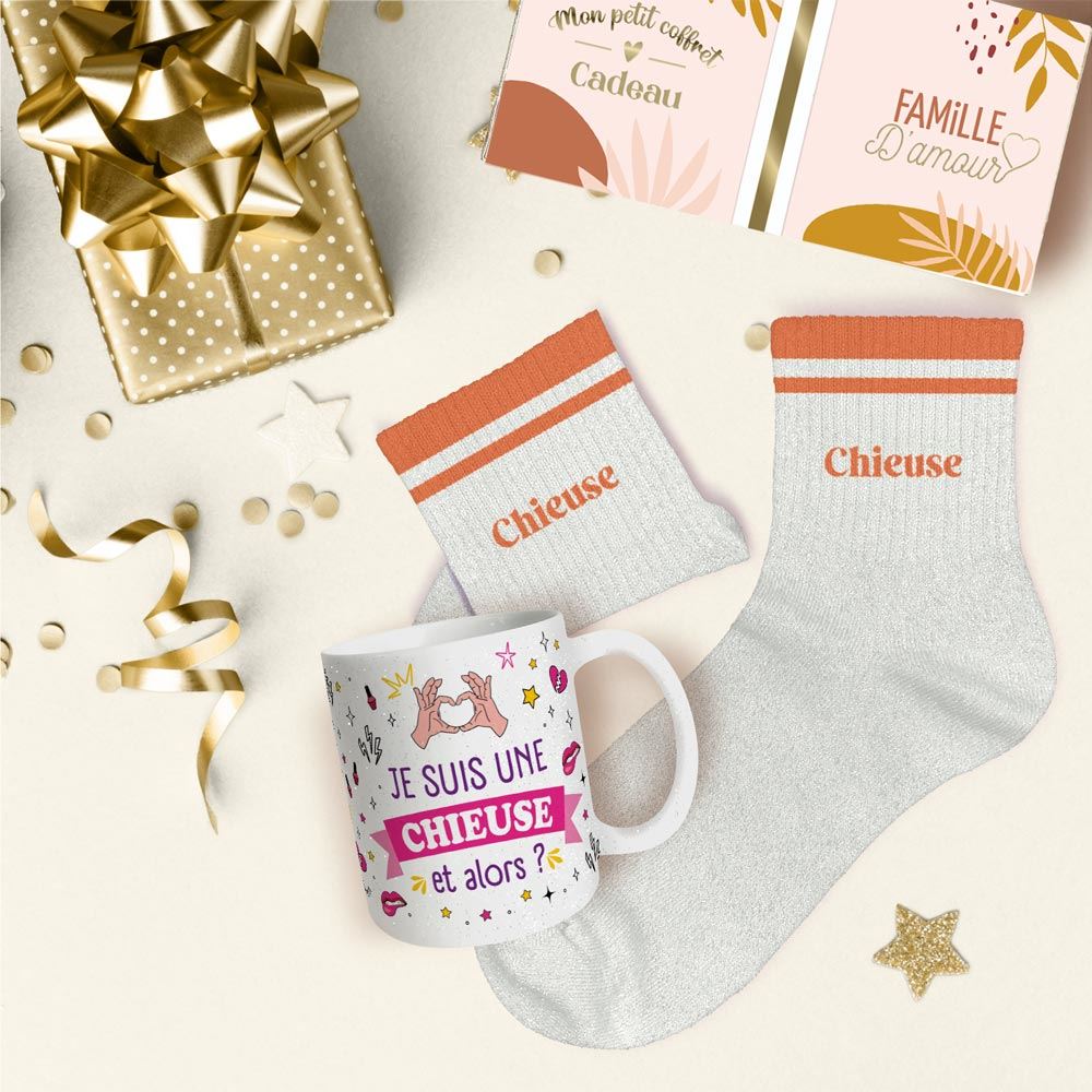 Coffret mug chaussettes paillettes affectif chieuse