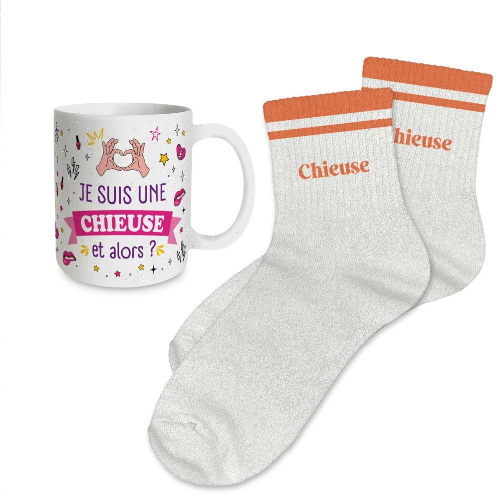 Coffret mug chaussettes paillettes affectif chieuse