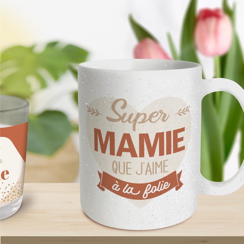 Mug a paillettes super mamie 
