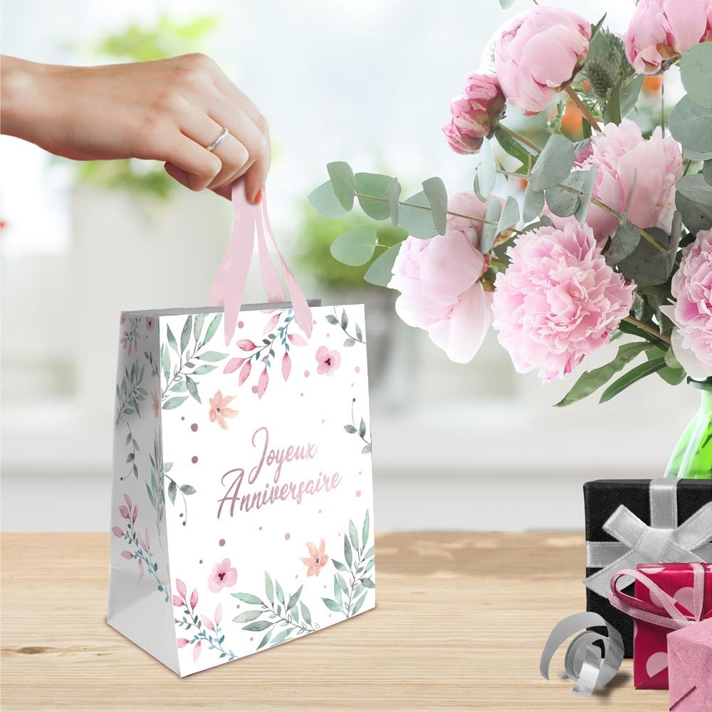 Pochette joyeux anniversaire fleurs pm