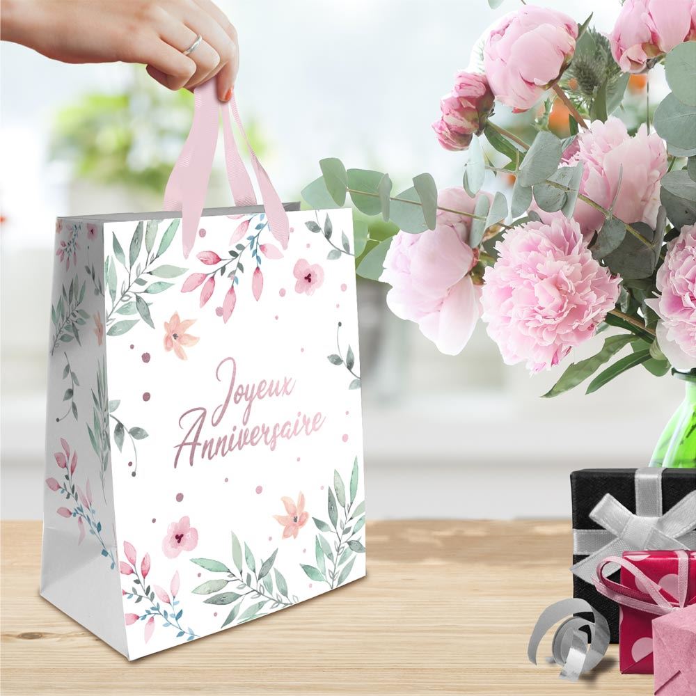 Pochette joyeux anniversaire fleurs mm
