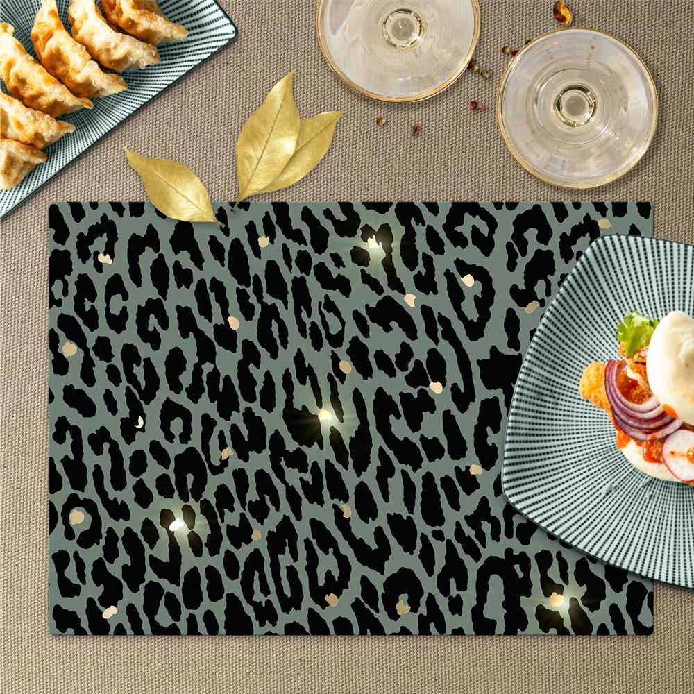Set de table dore leopard vert