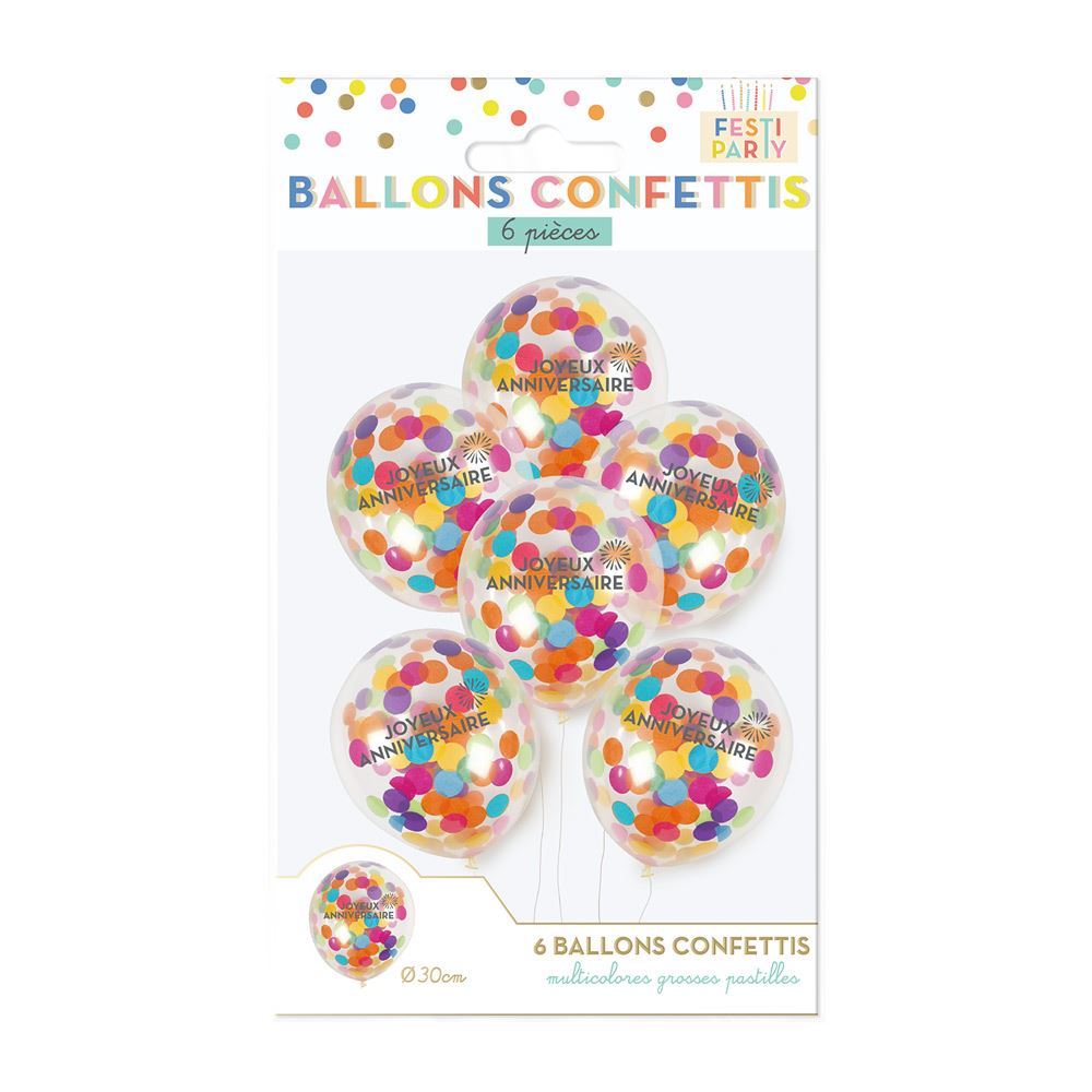 Sachet 6 ballons confettis festi party