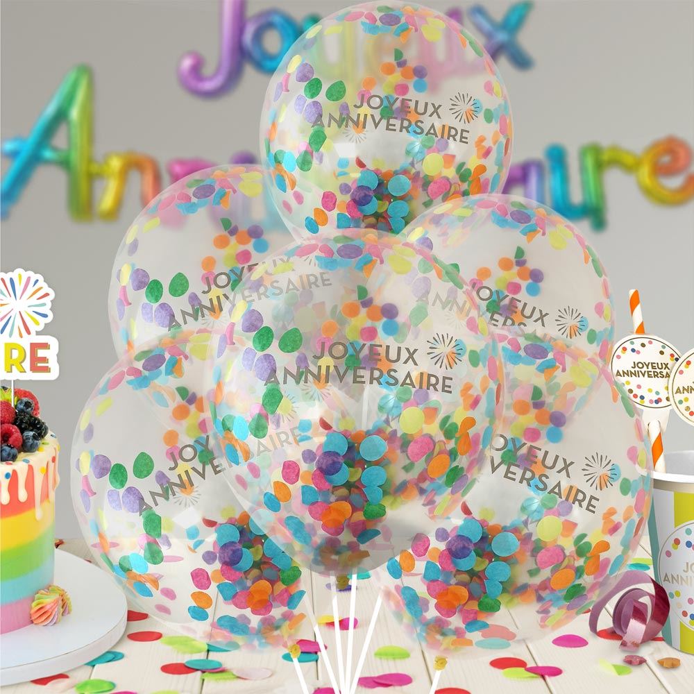 Sachet 6 ballons confettis festi party