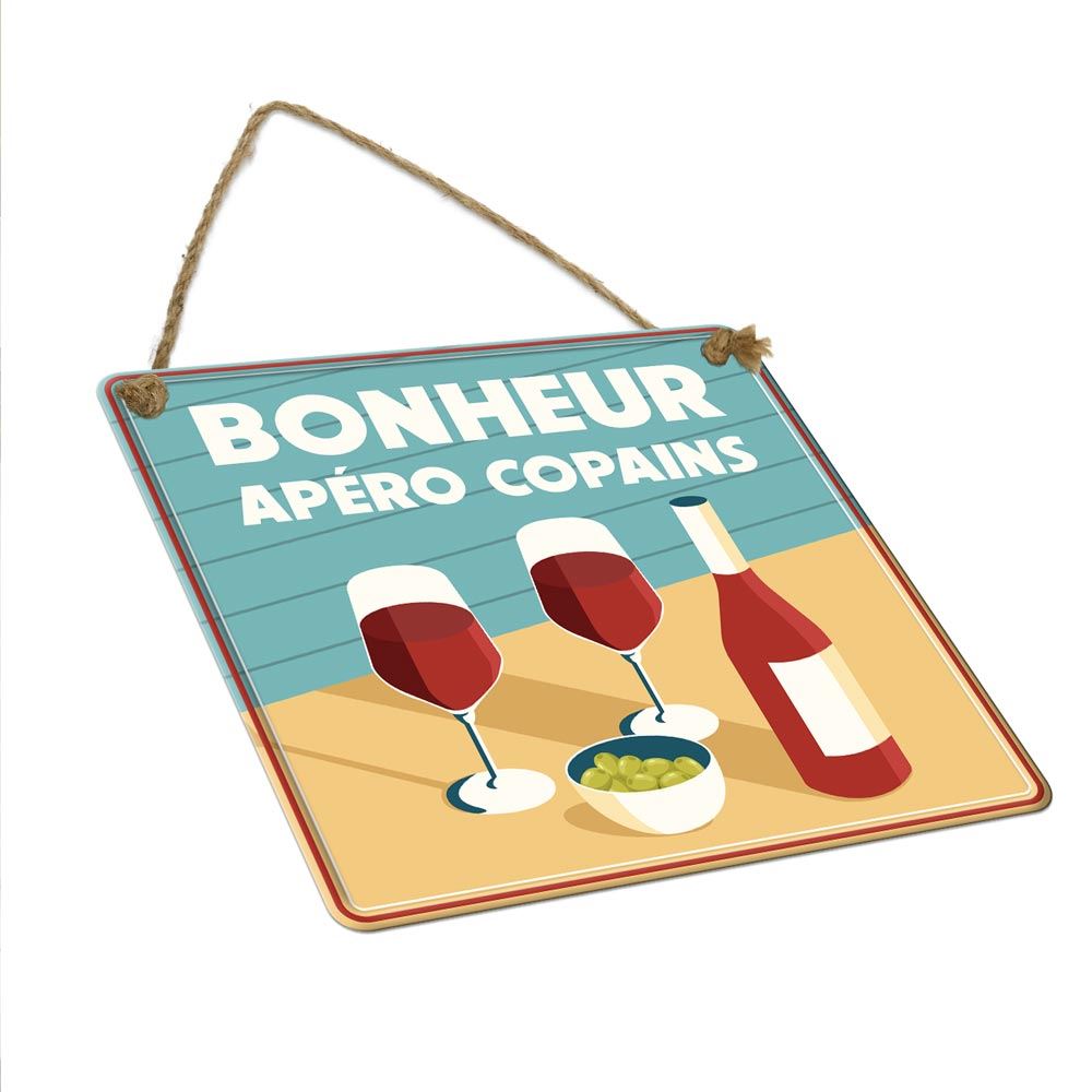 Plaque metal bonheur apero copains