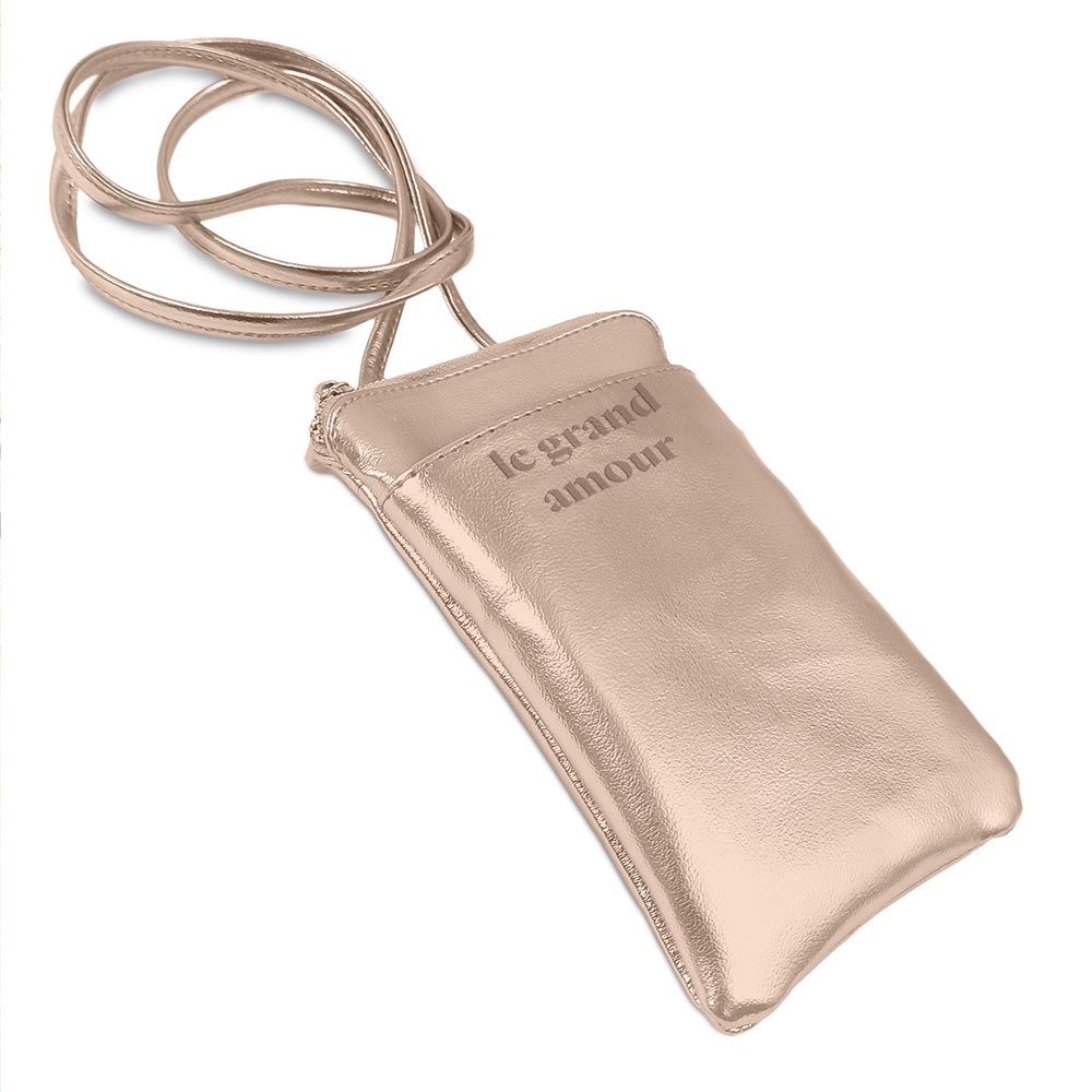 Pochette telephone metal rose dore