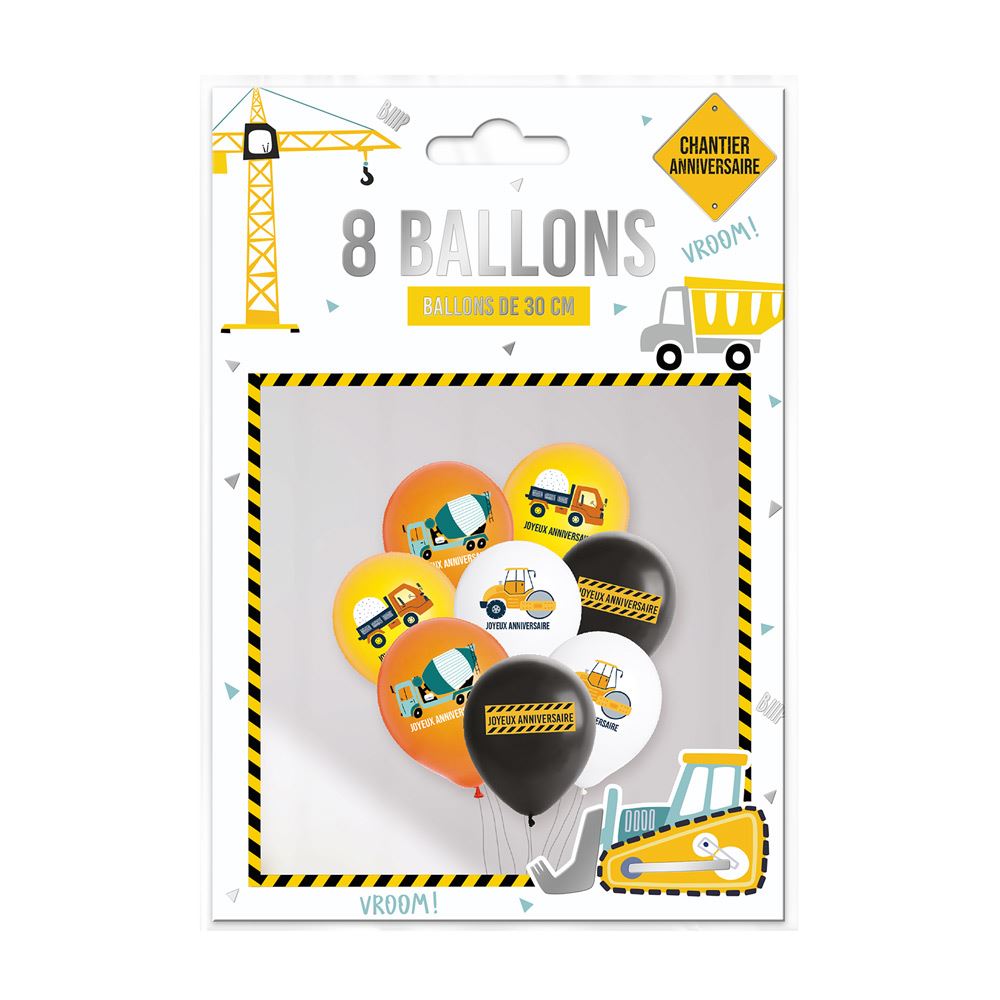Sachet 8 ballons anniversaire chantier