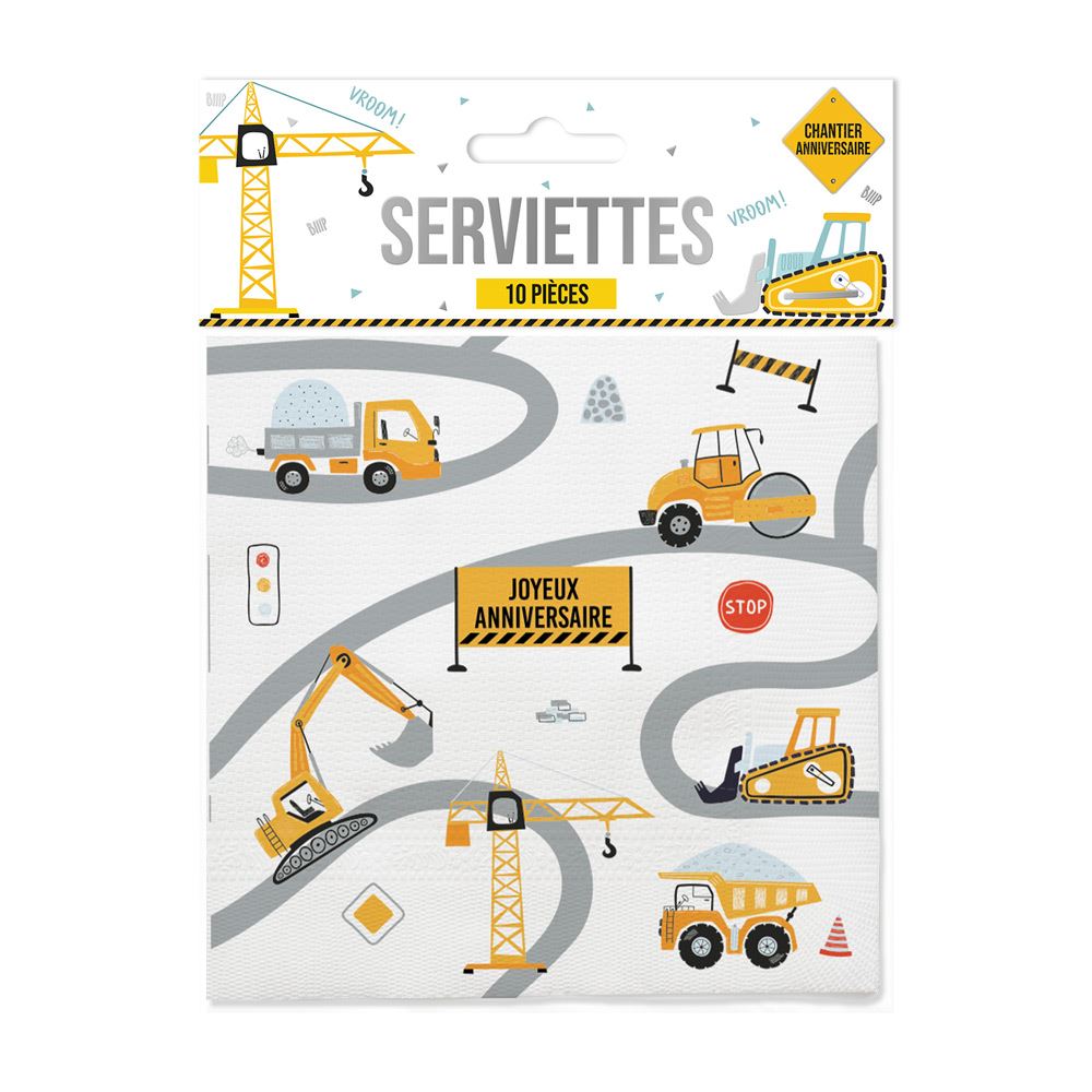 Pack 10 petites serviettes anniversaire chantier