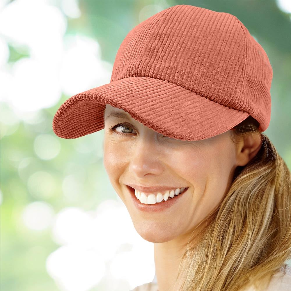 Casquette velours cotele corail