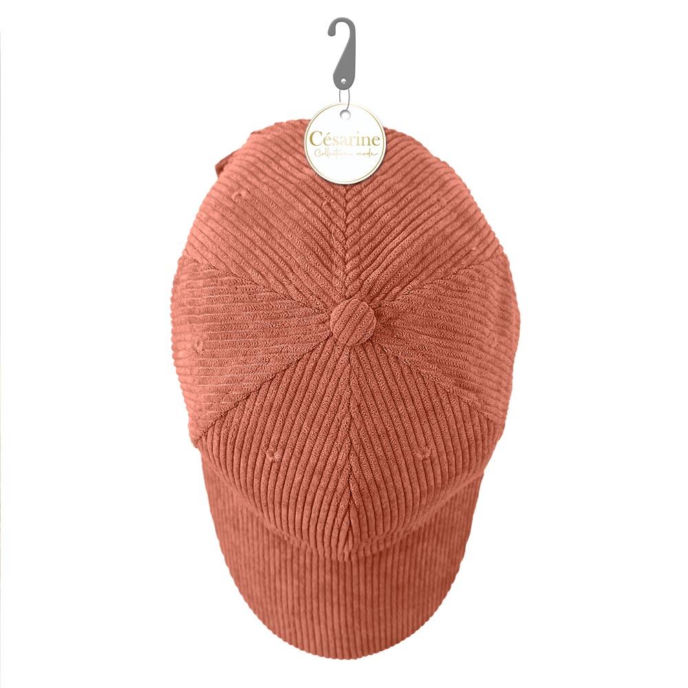 Casquette velours cotele corail