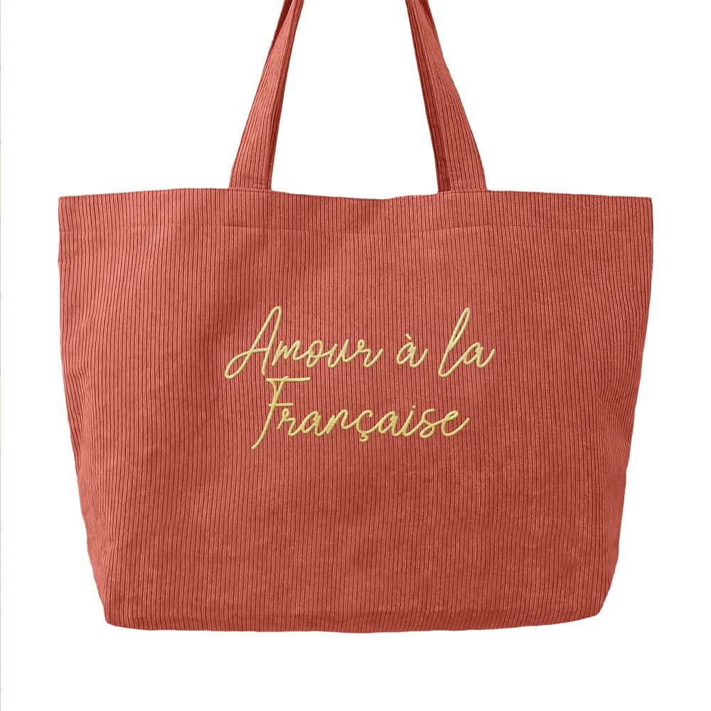 Sac cabas souple velours cotele amour a la francaise