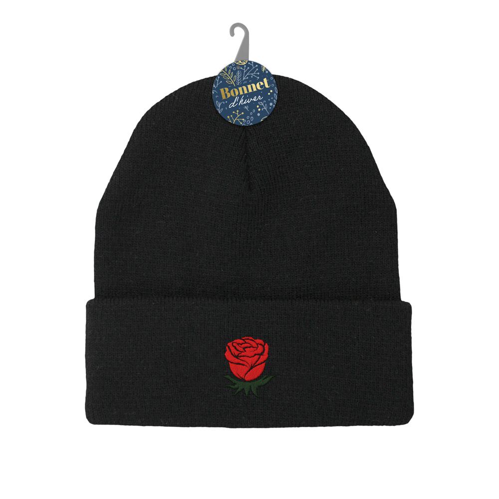 Bonnet brode picto rose
