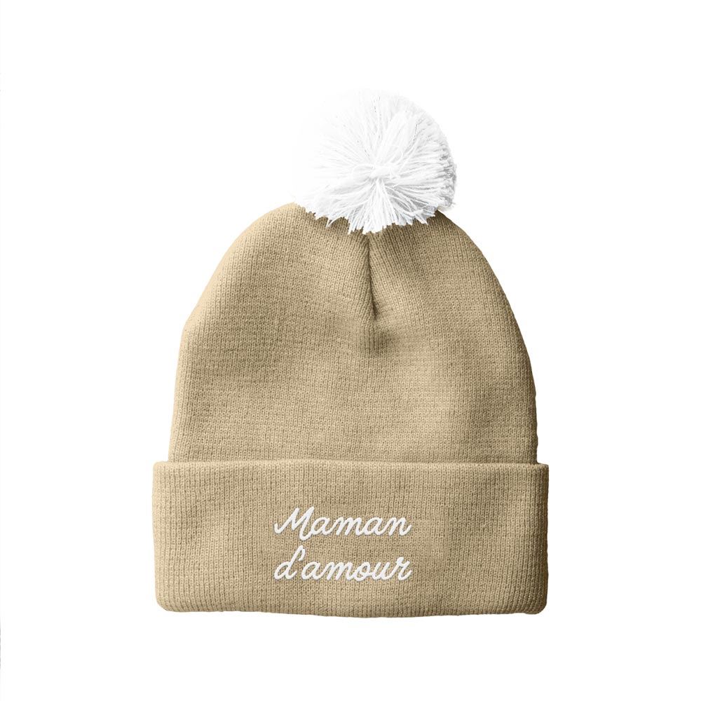 Bonnet brode pompon maman d amour