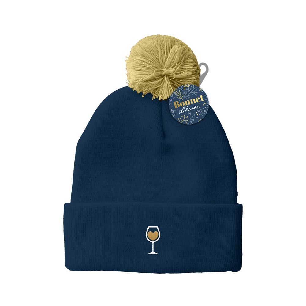 Bonnet brode pompon picto vin