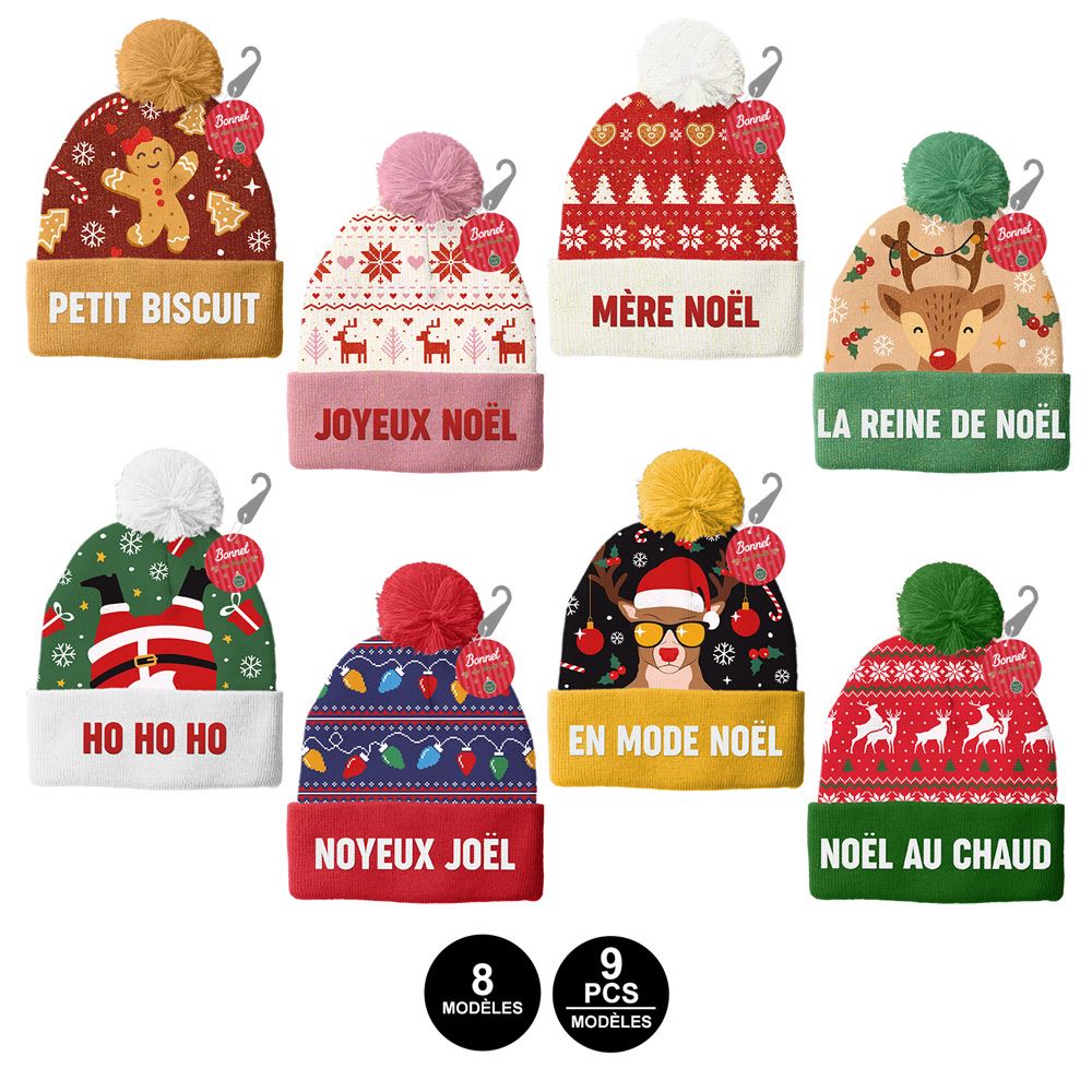 Bonnets paillettes et kitch noel