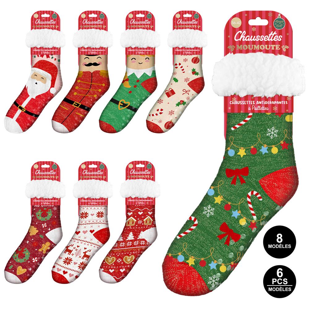 Chaussettes moumoute paillettes femme