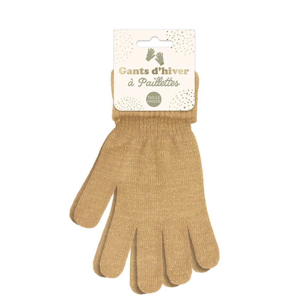 Gants hiver a paillettes beige