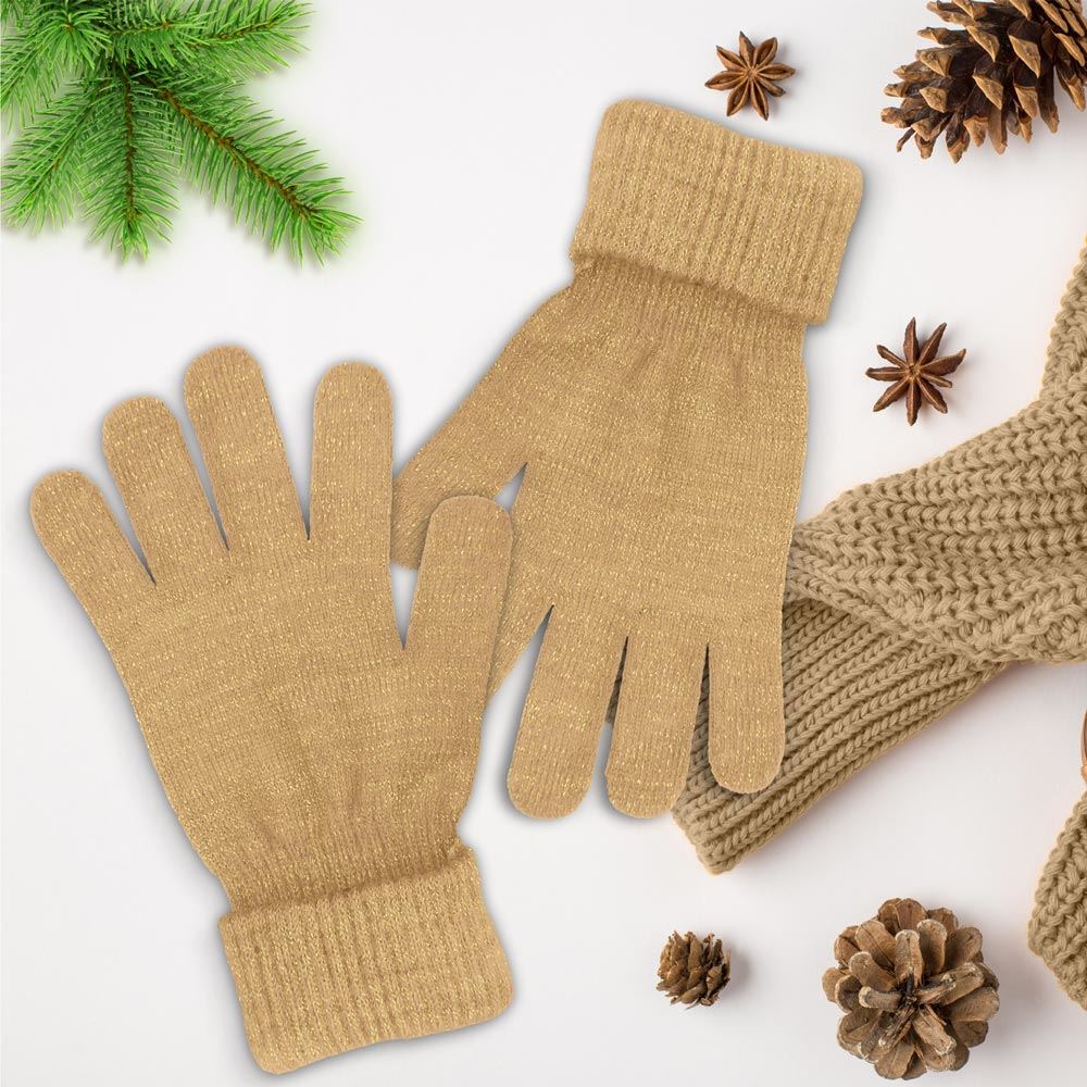 Gants hiver a paillettes beige