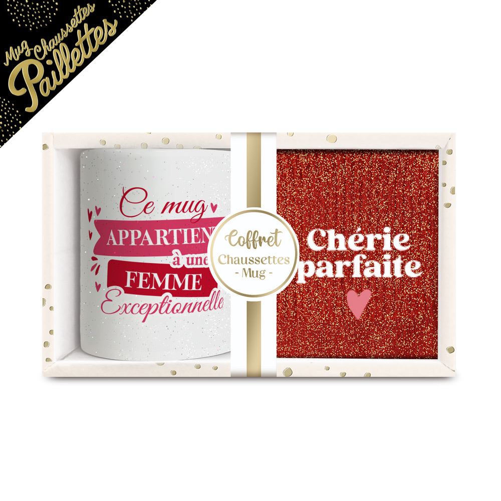 Coffret mug chaussettes paillettes femme parfaite