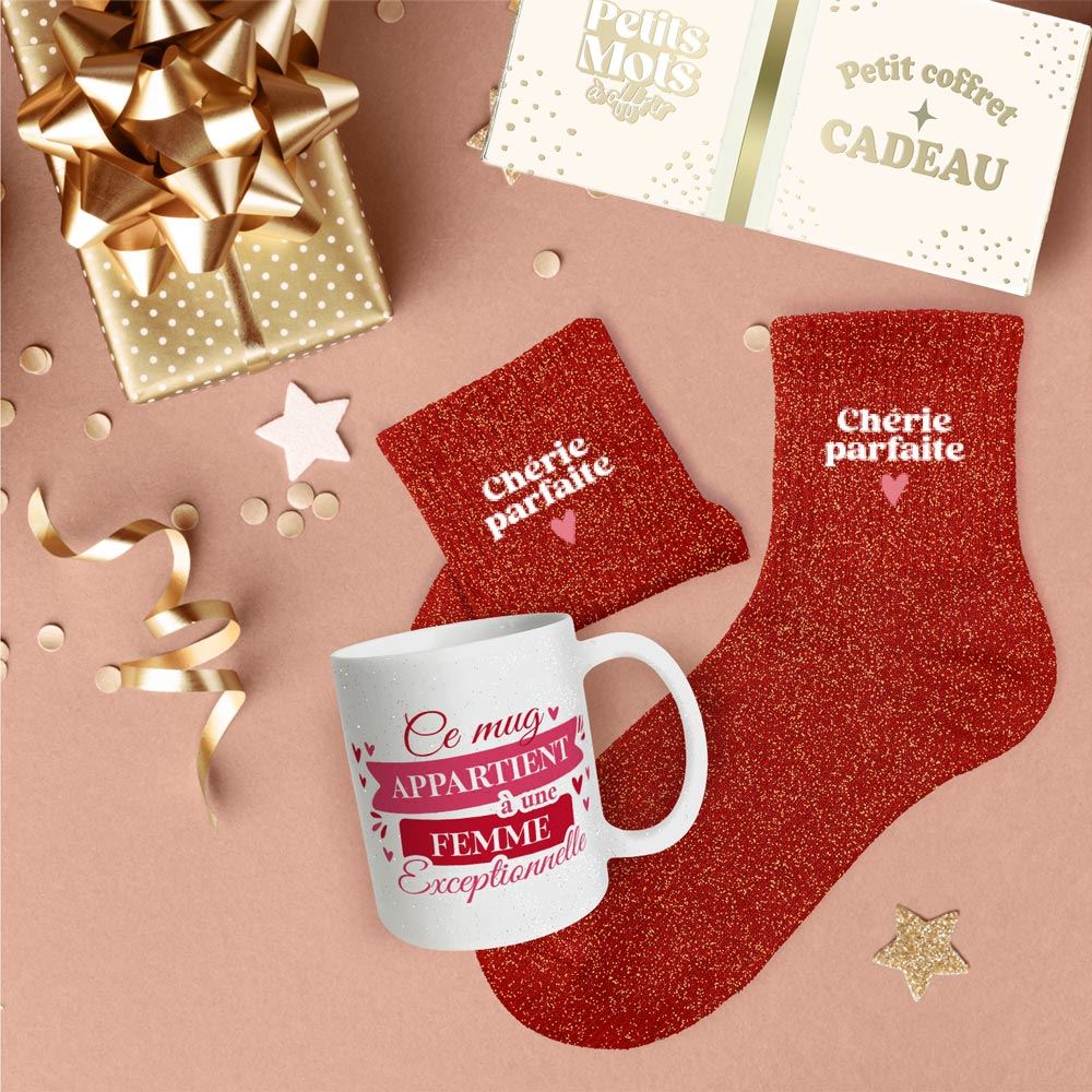 Coffret mug chaussettes paillettes femme parfaite