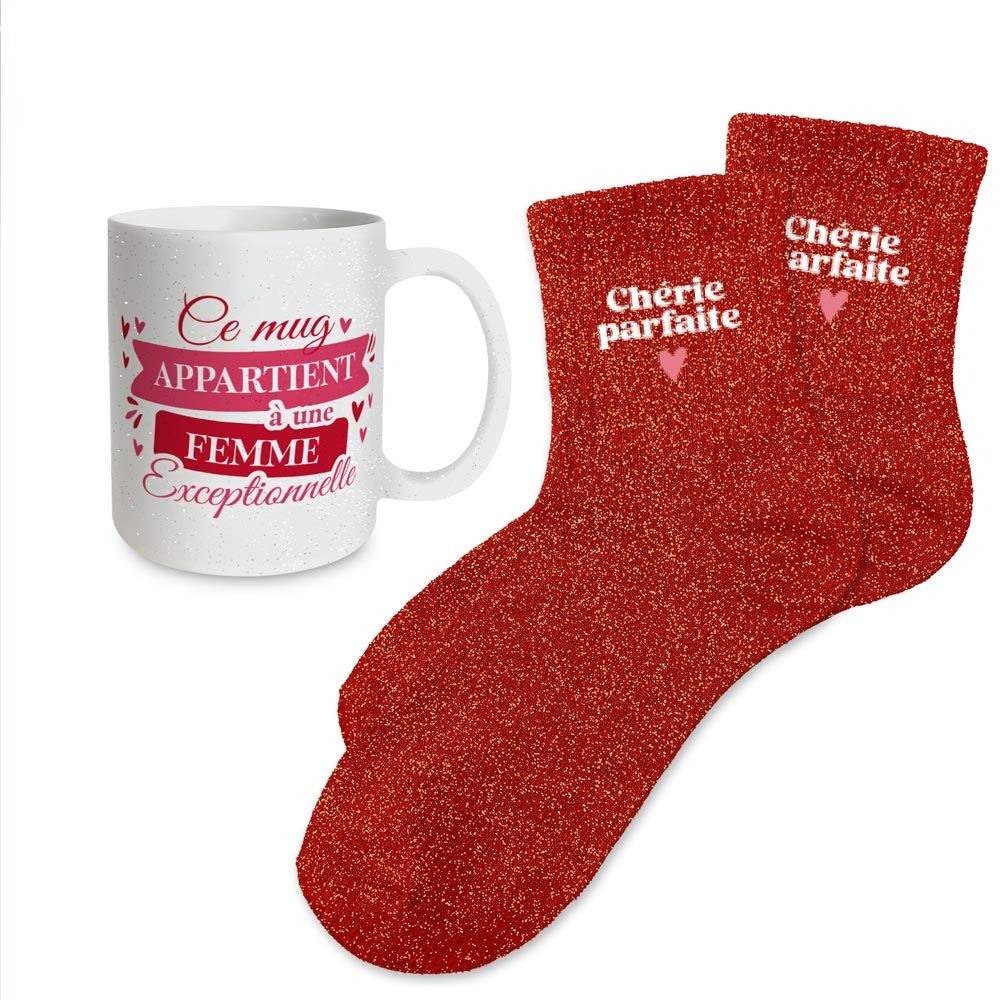 Coffret mug chaussettes paillettes femme parfaite