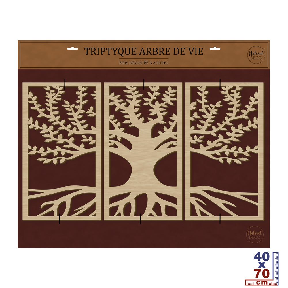 Arbre de vie triptyque decobois 70x40cm