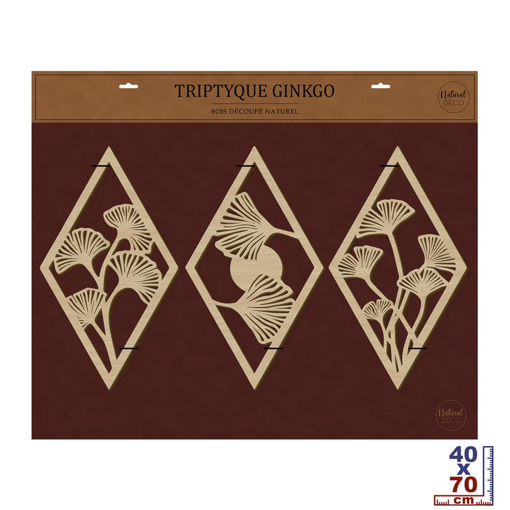 Ginkgo triptyque decobois 70x40cm