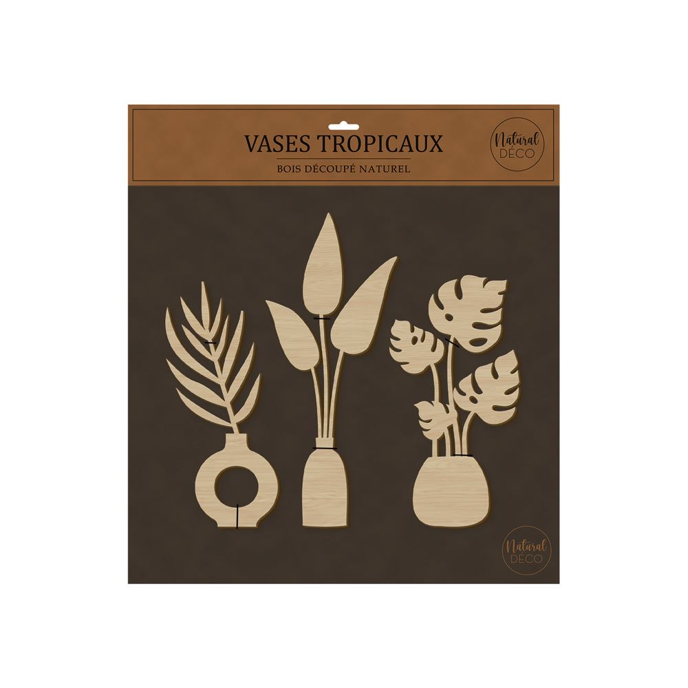 Vases tropicaux deco bois 40x40cm