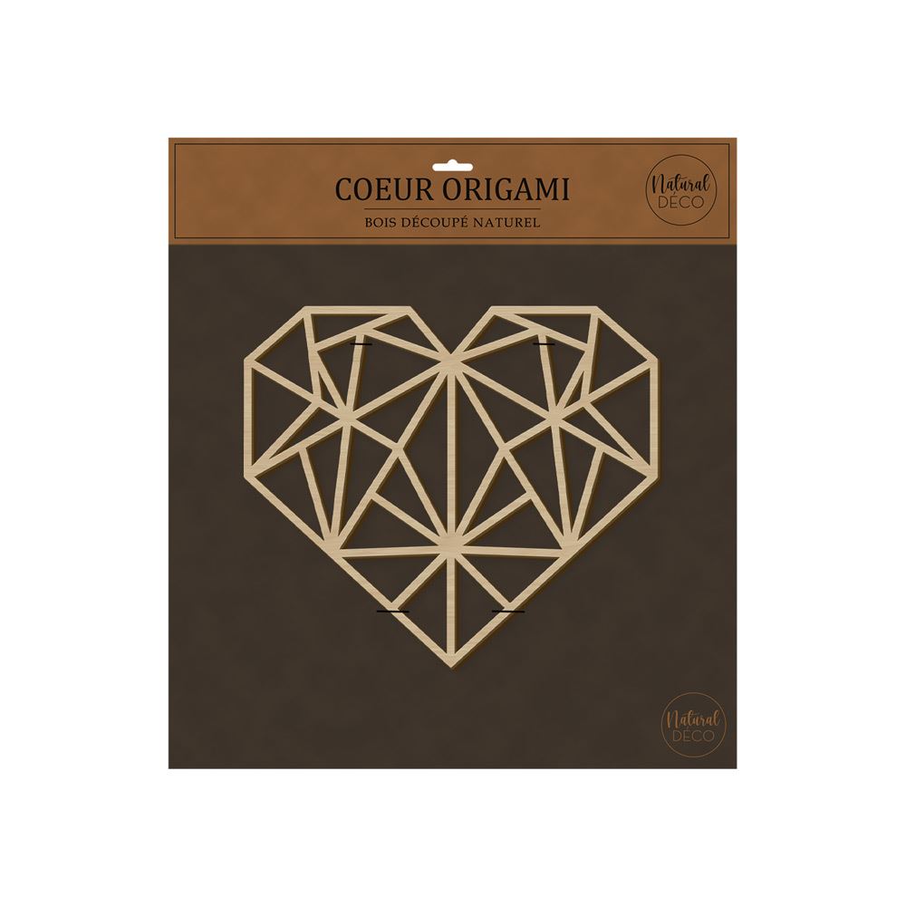 Coeur origami deco bois 40x40cm