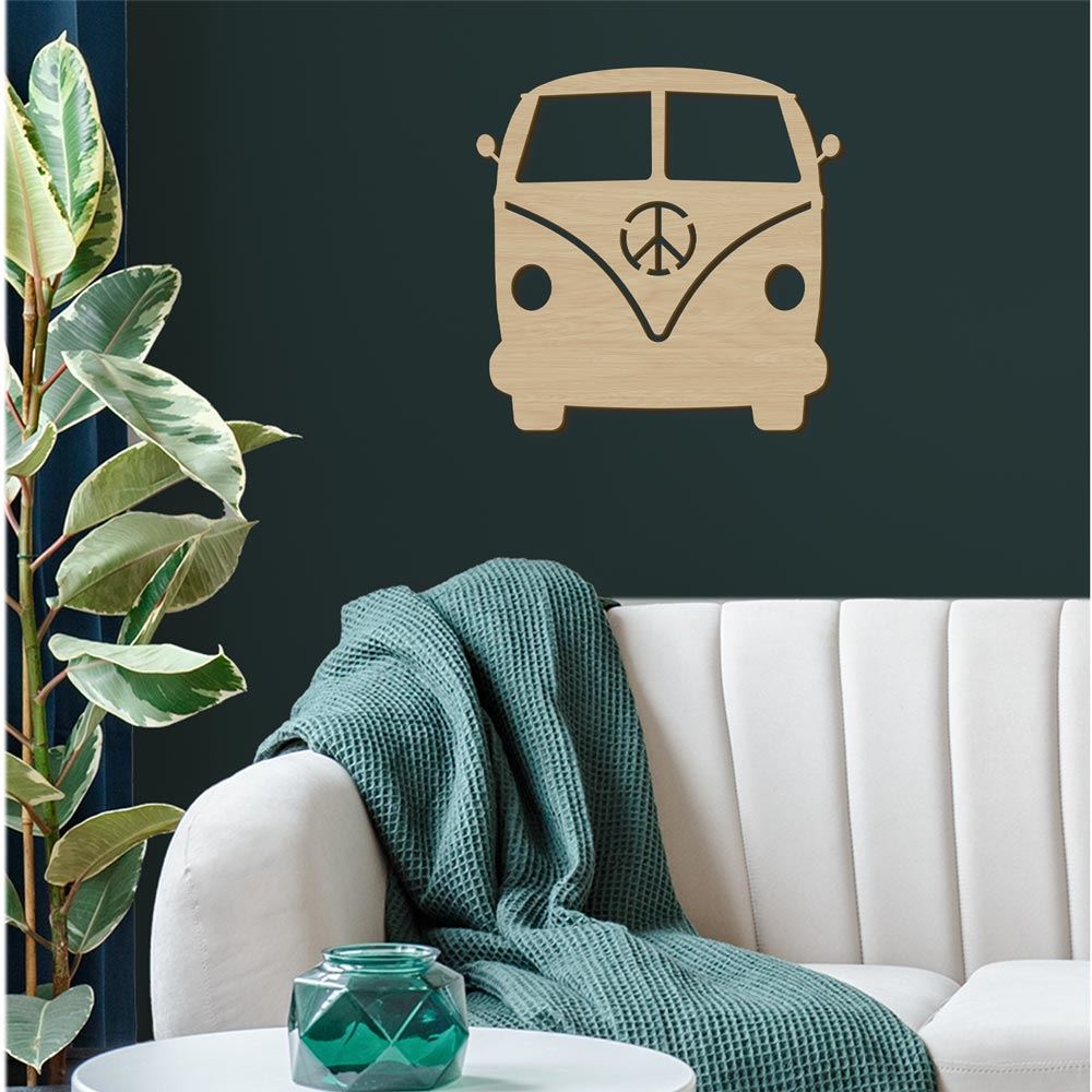 Van hippie deco bois 40x40cm