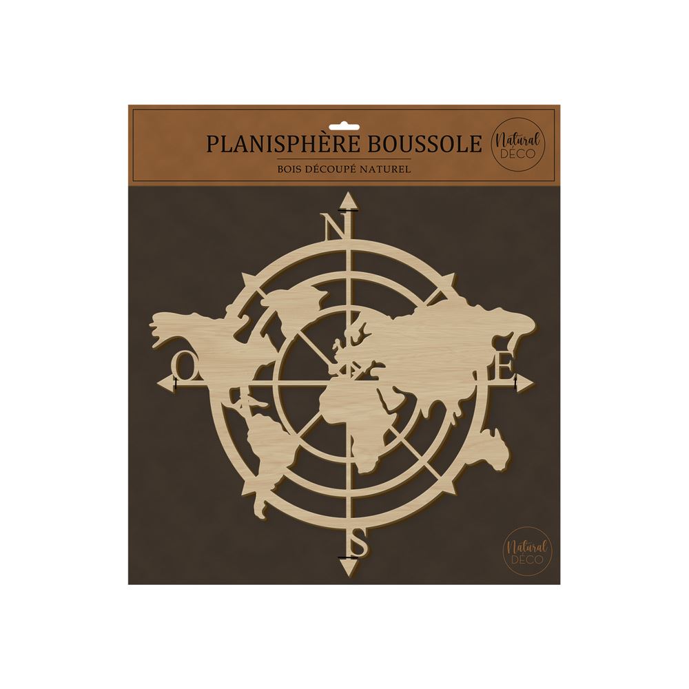 Planisphere boussole decobois 40x40cm