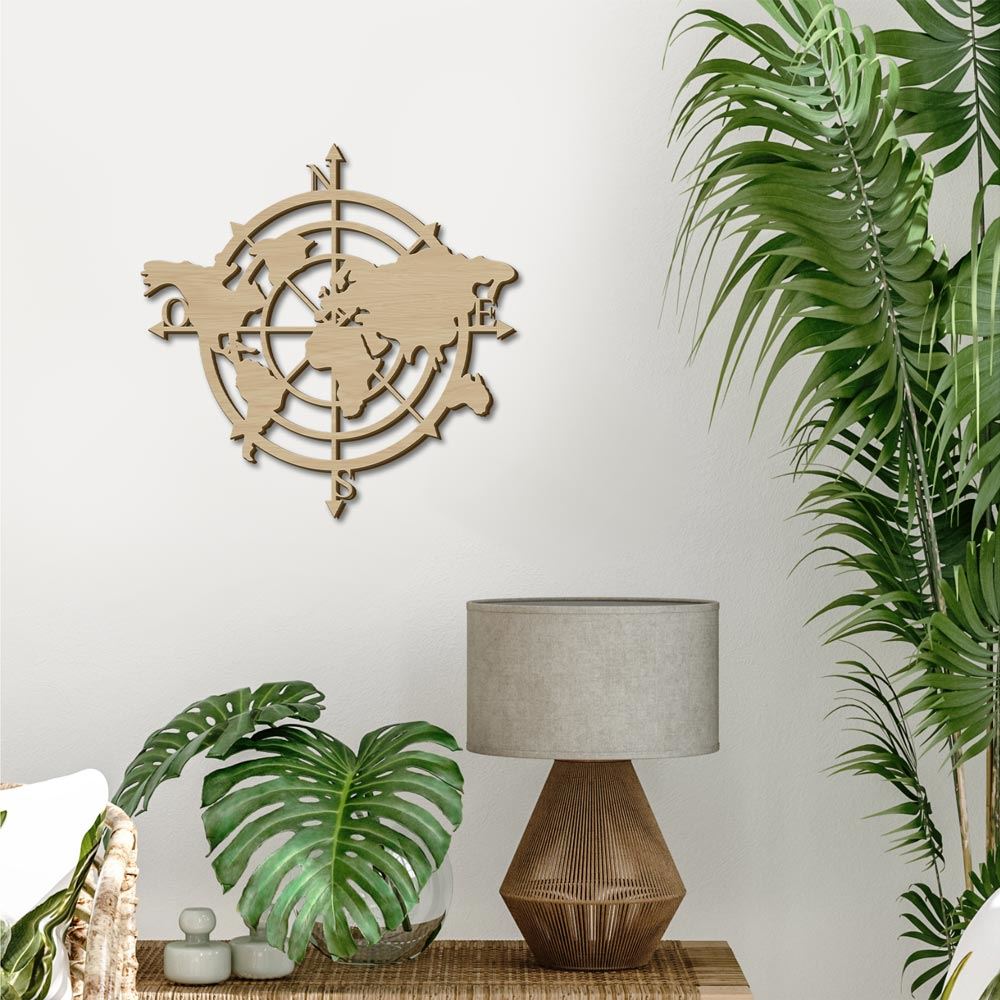 Planisphere boussole decobois 40x40cm