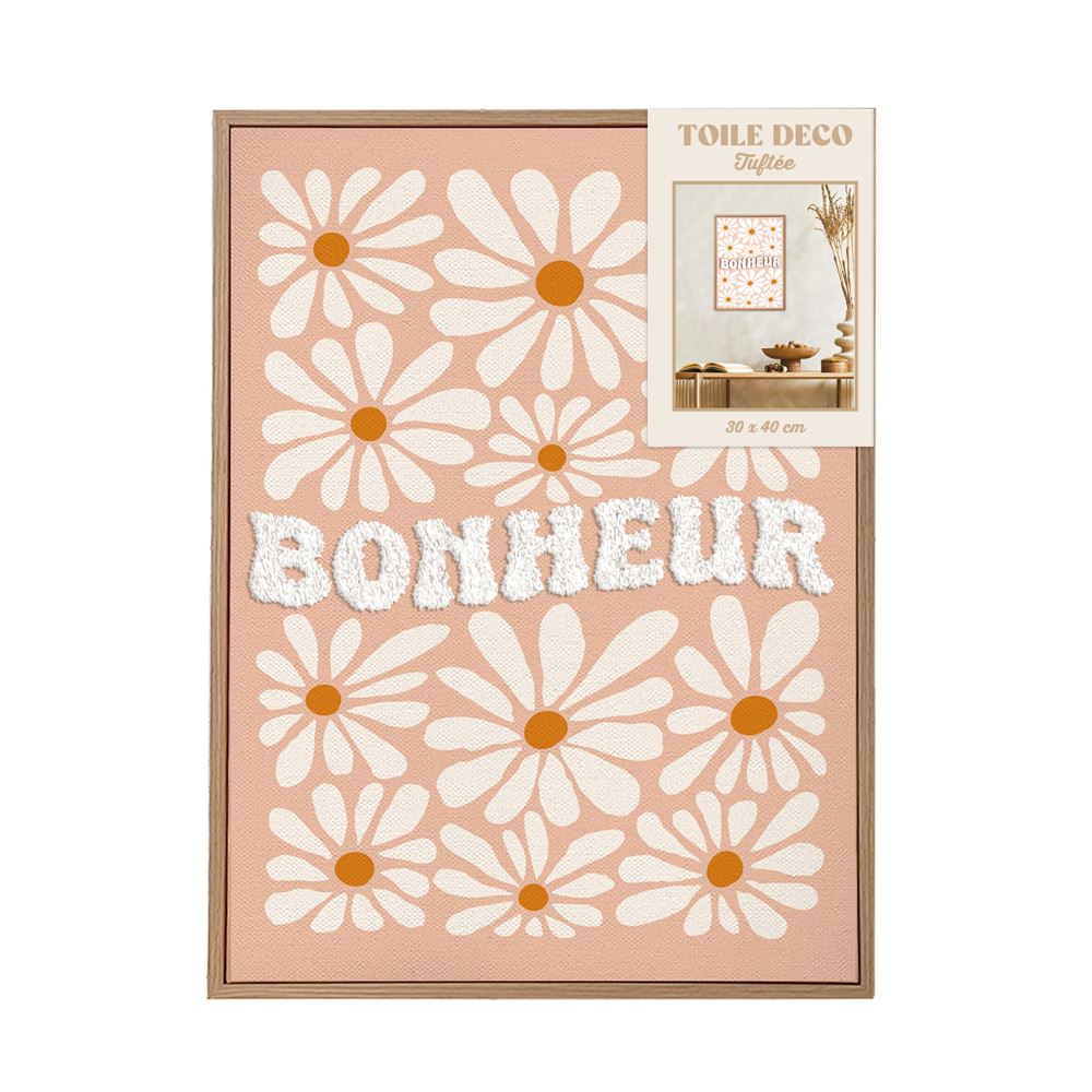 Toile tuftee bonheur 30x40 cm