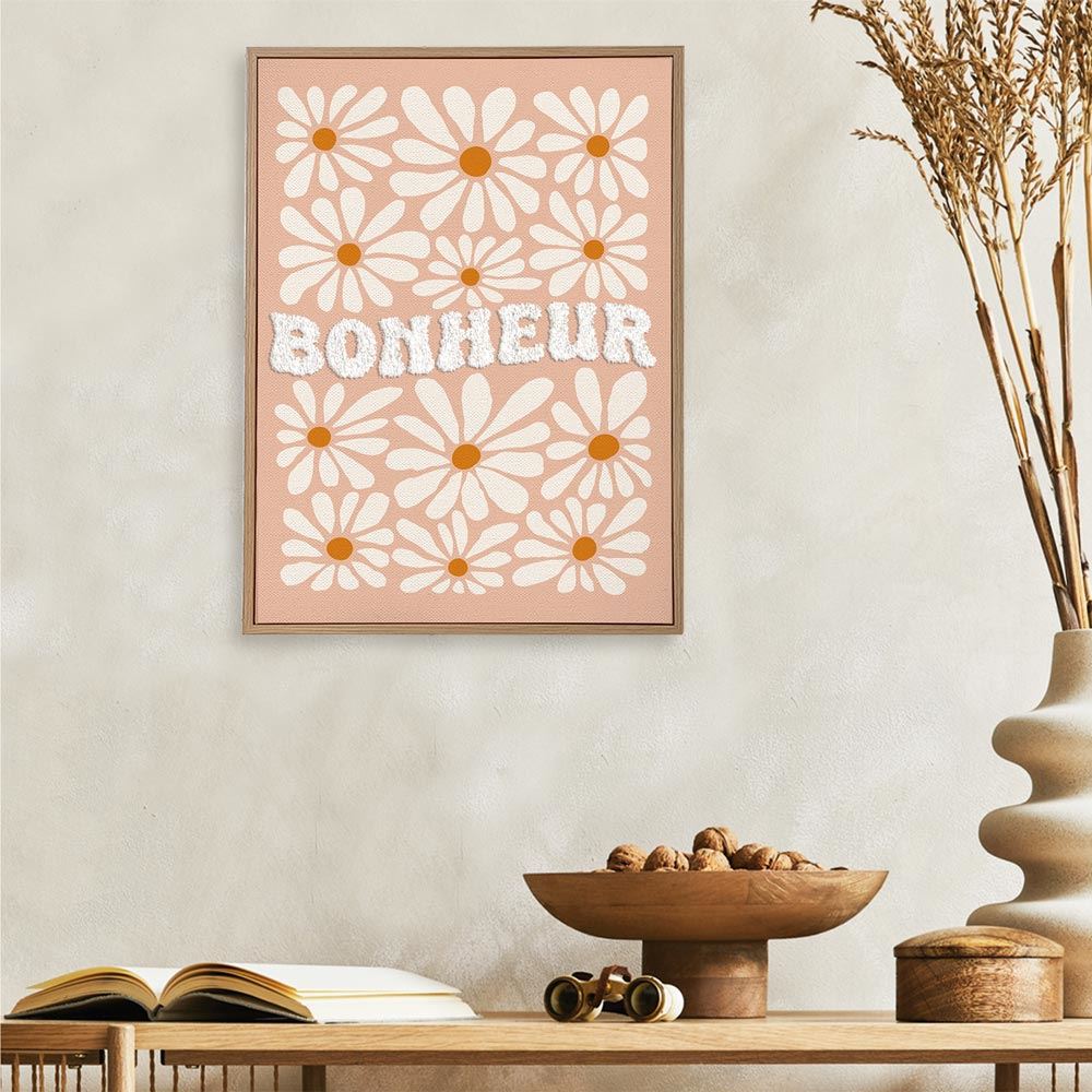 Toile tuftee bonheur 30x40 cm