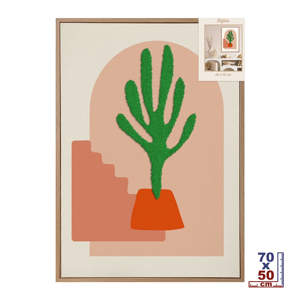 Toile tuftee cactus 50x70cm