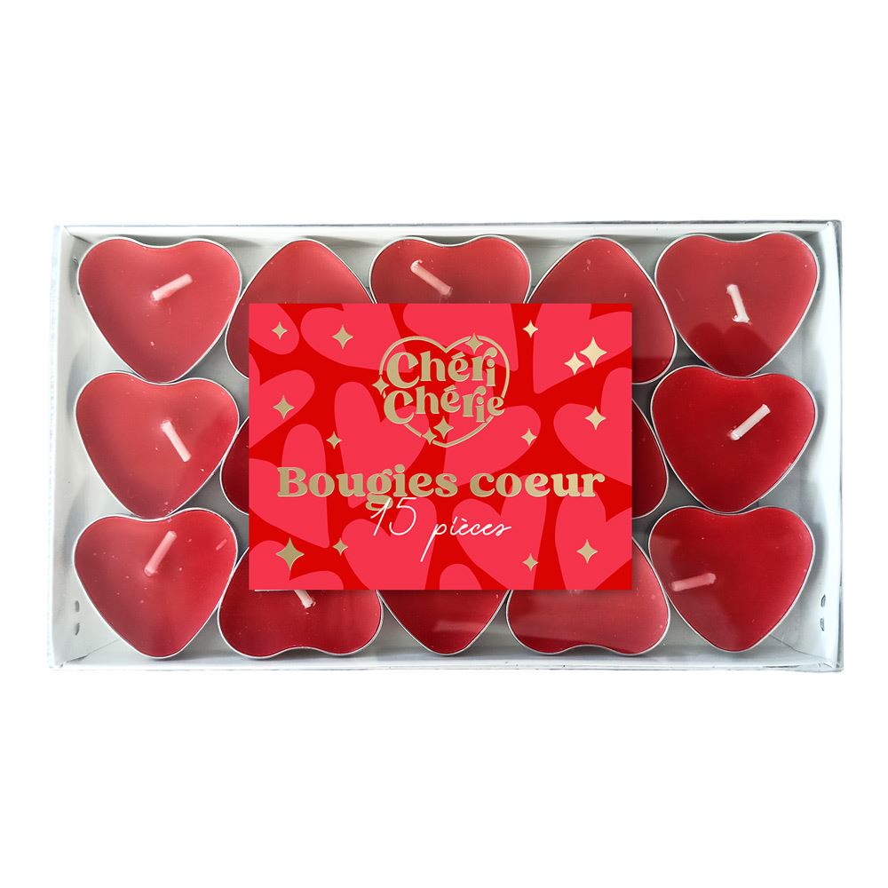Pack 15 bougies coeur saint valentin 
